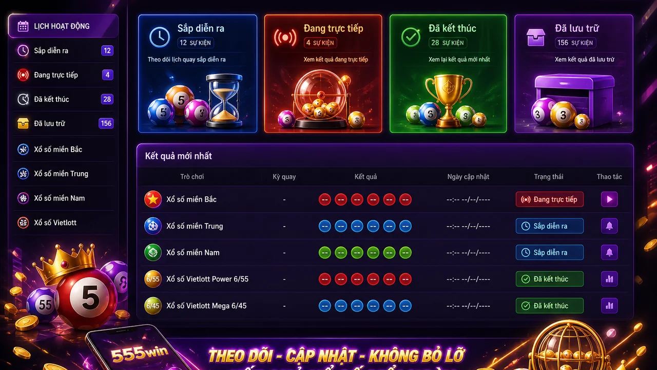 Cách theo dõi lịch quay, kết quả và hoạt động nổi bật trên 555win